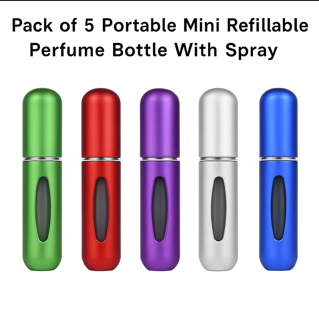 Pack of 5 Portable Mini Refillable Perfume Bottle With Spray.