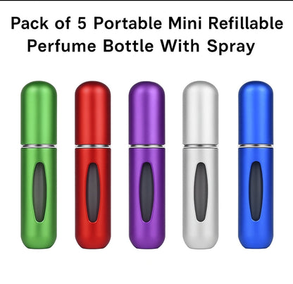 Pack of 5 Portable Mini Refillable Perfume Bottle With Spray.