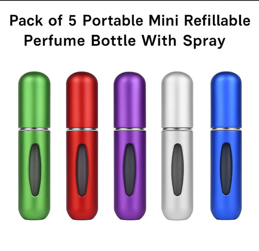 Pack of 5 Portable Mini Refillable Perfume Bottle With Spray.